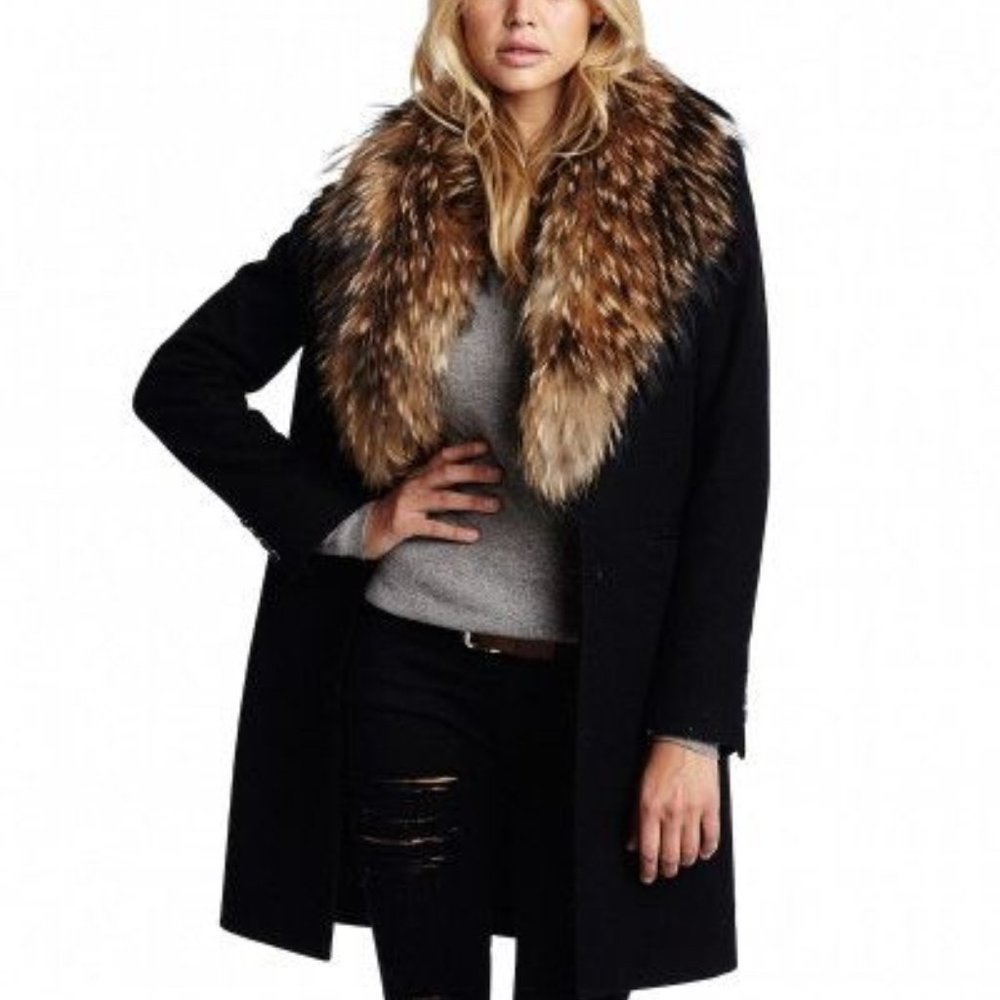 SAM. Crosby Black Wool Coat with Fur Collar